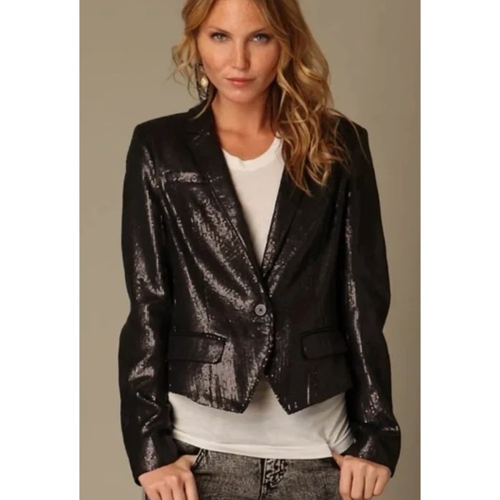 Free People Black Sequin Blazer SZ: 12